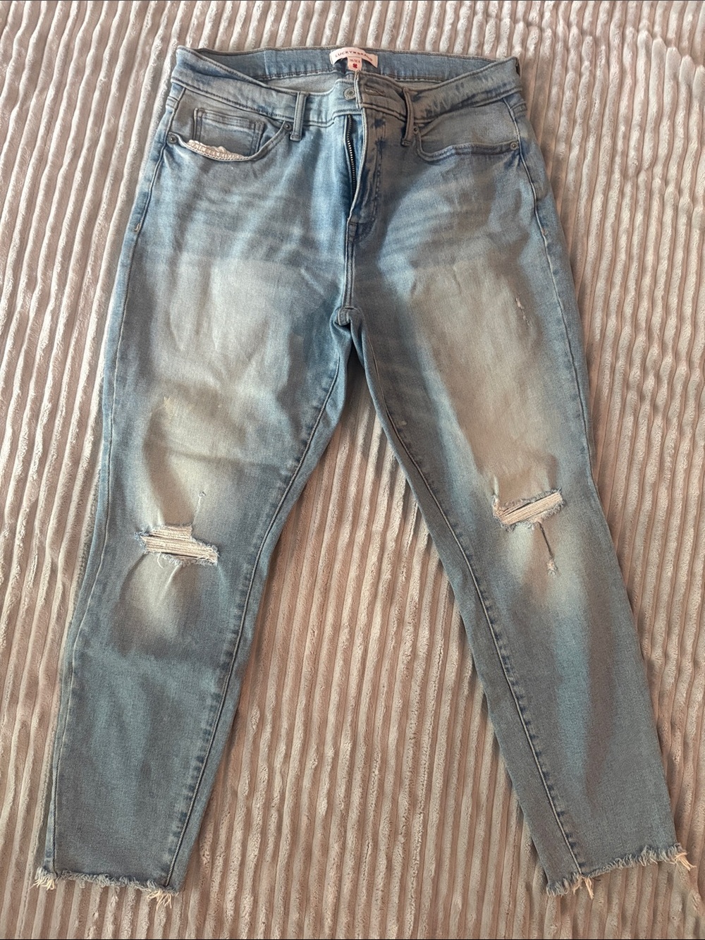 Lucky Brand Pale Blue Distressed Cropped Jeans